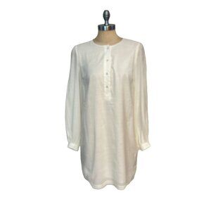 BANANA REPUBLIC Dress Ecru Ivory Long Puff Sleeve Woven Button Up Shift XS